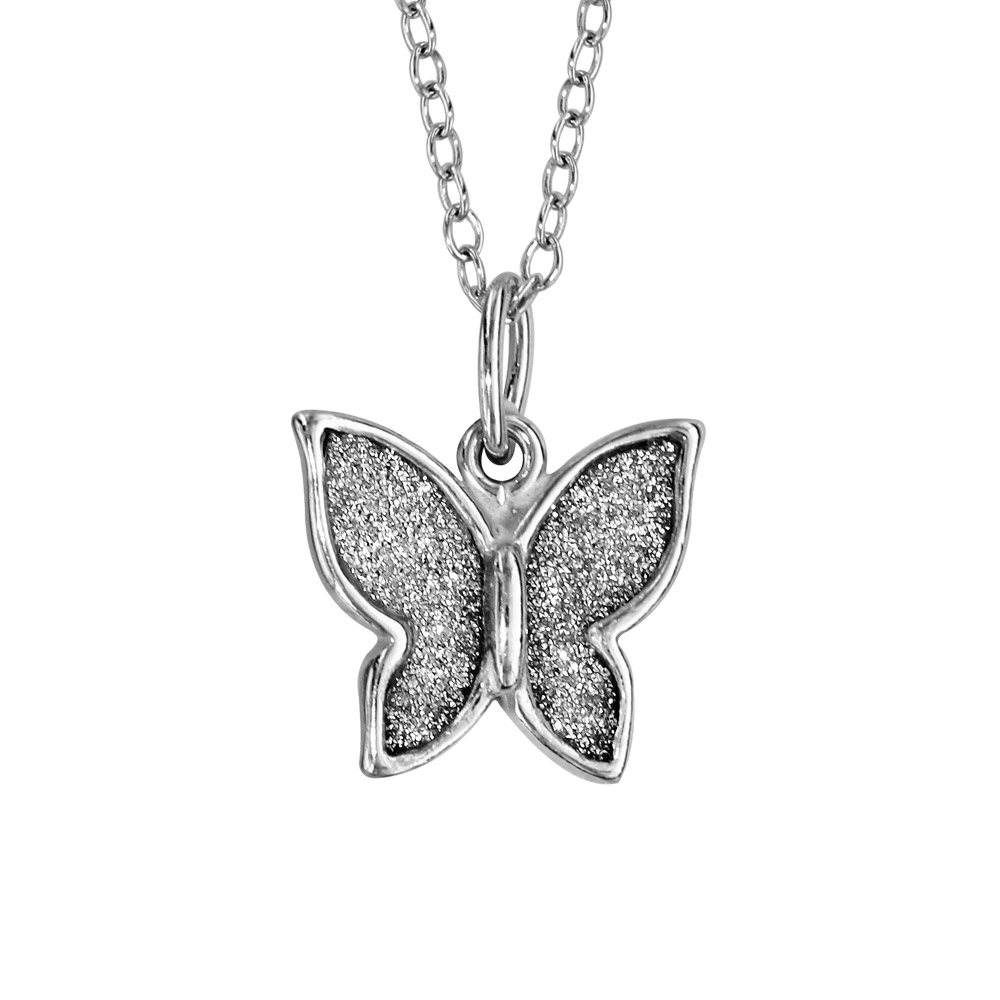 Collier en argent rhodi� cha�ne avec pendentif papillon glitter - longueur 42+3cm - Vue 1