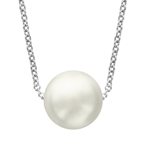 Collier en argent rhodi chane avec pendentif perle blanche de synthse 40cm + 4cm - Vue 1