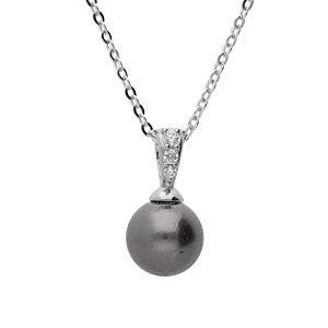 Collier en argent rhodi chane avec pendentif Perle de cultue de Tahiti vritable 7mm 42+cm - Vue 1