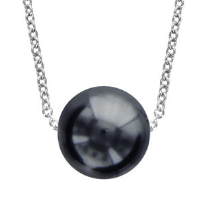 Collier en argent rhodi chane avec pendentif perle noire de synthse 40cm + 4cm - Vue 1