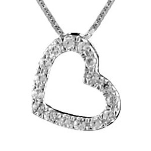 Collier en argent rhodi chane avec pendentif petit coeur en rail d\'oxydes blancs - longueur 42cm - Vue 1