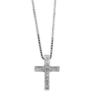 Collier en argent rhodi chane avec pendentif petite croix orne d\'oxydes blancs - longueur 42cm + 3cm de rallonge - Vue 1