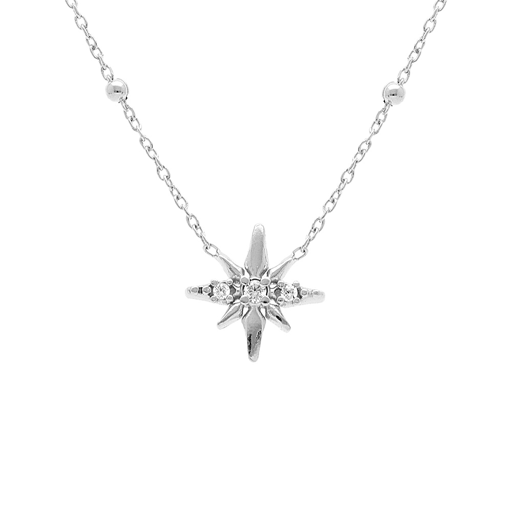 Collier en argent rhodi� cha�ne avec pendentif petite �toile Edelweis d\'oxydes blancs sertis 42+3cm - Vue 1