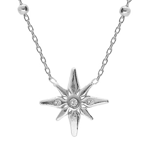 Collier en argent rhodi chane avec pendentif petite toile Edelweis d\'oxydes blancs sertis 42+3cm - Vue 1