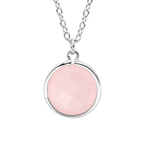 Collier en argent rhodié chaîne avec pendentif pierre facetée ronde serti clos couleur rose 40+4cm - Vue 1