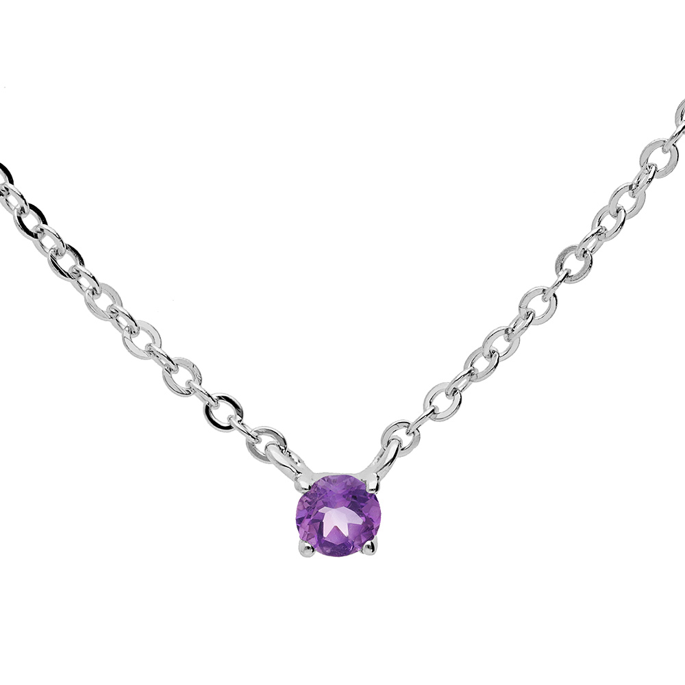 Collier en argent rhodi chane avec pendentif pierre vritable Amthyste 3mm 38+5cm - Vue 1
