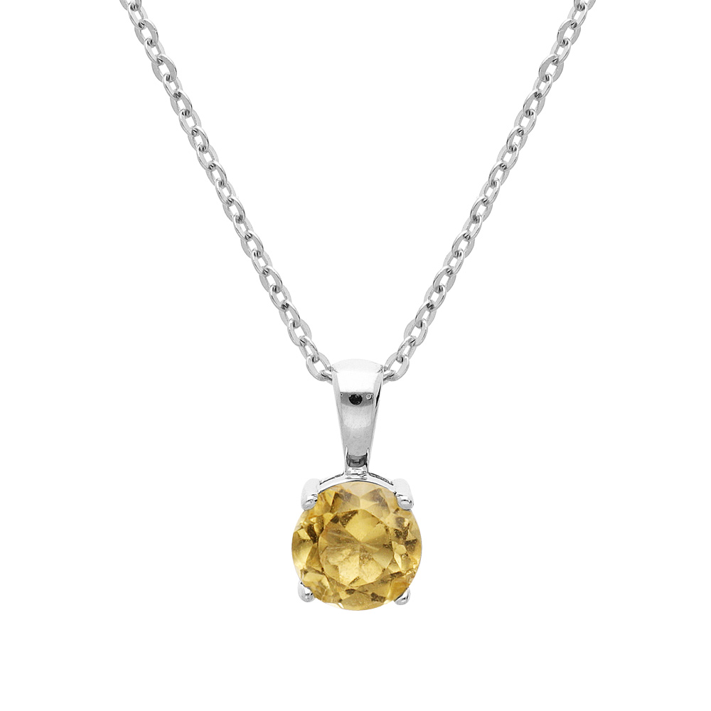 Collier en argent rhodi� cha�ne avec pendentif pierre v�ritable Citrine 6,5mm 42+3cm - Vue 1