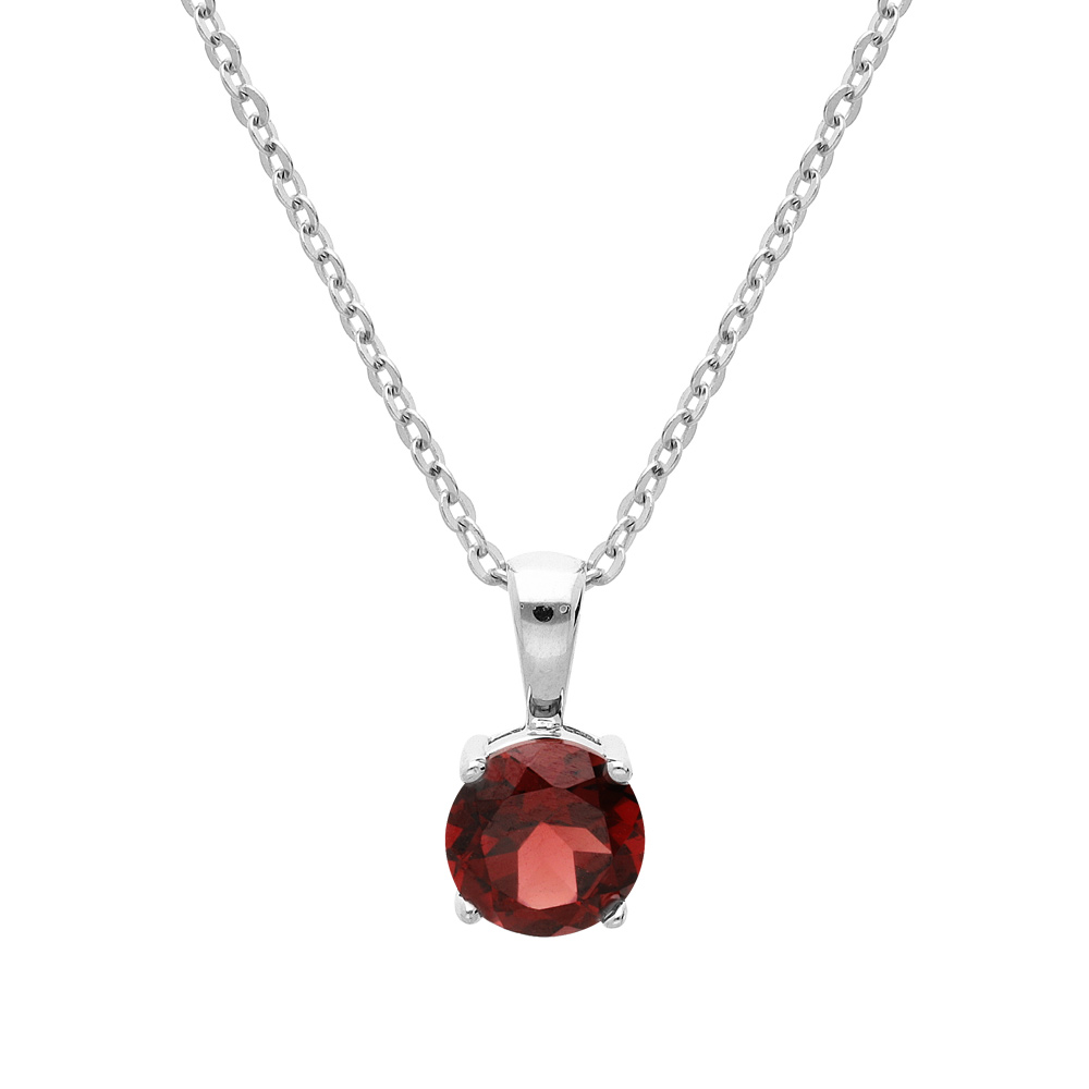 Collier en argent rhodi� cha�ne avec pendentif pierre v�ritable Grenat 6,5mm 42+3cm - Vue 1