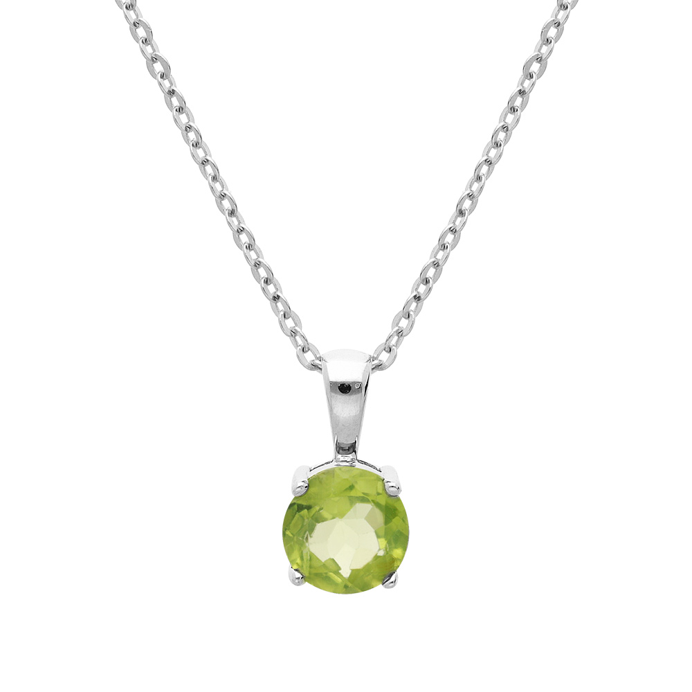 Collier en argent rhodi chane avec pendentif pierre vritable Peridot 6,5mm 42+3cm - Vue 1