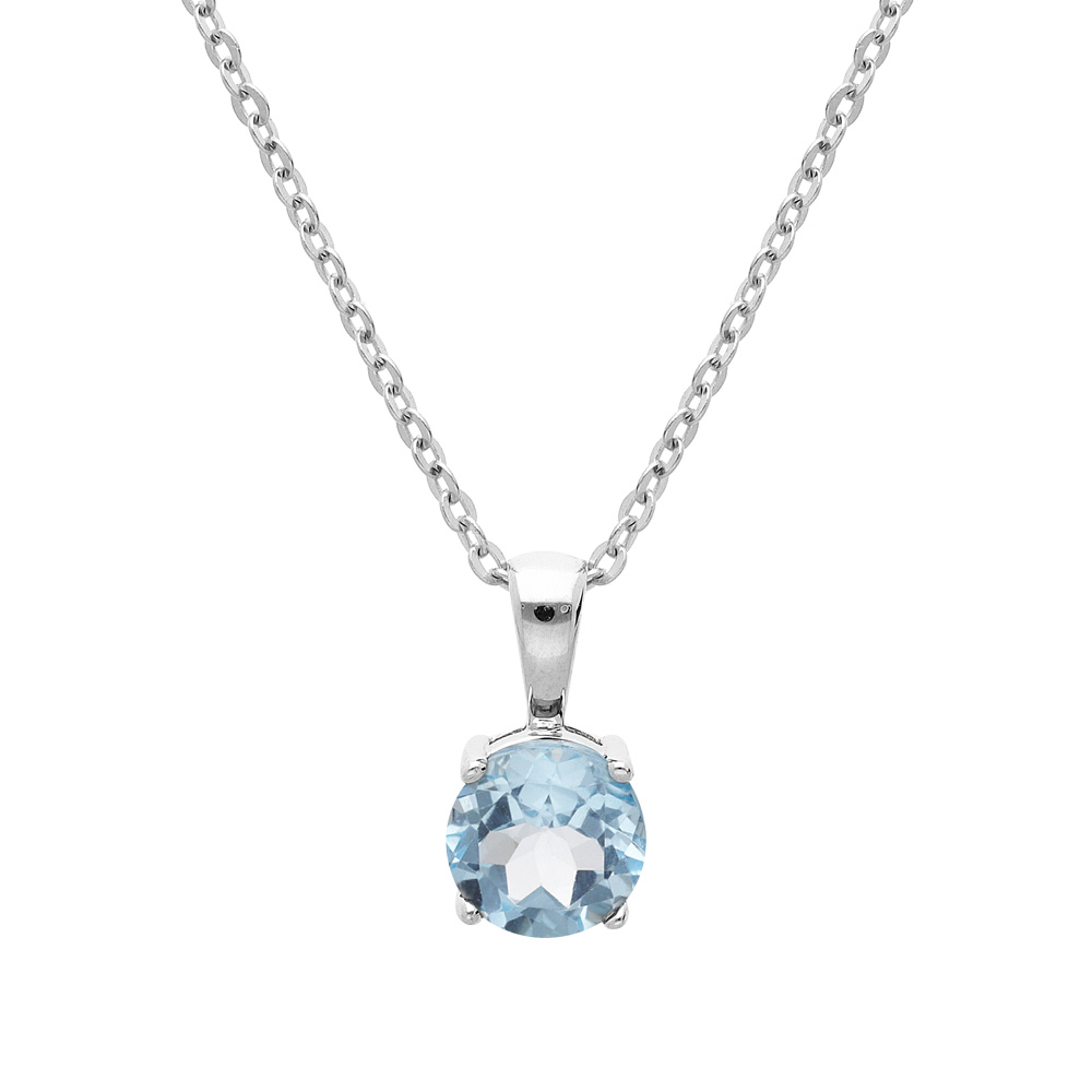 Collier en argent rhodi� cha�ne avec pendentif pierre v�ritable Topaze bleu 6,5mm 42+3cm - Vue 1