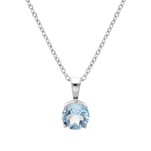 Collier en argent rhodi chane avec pendentif pierre vritable Topaze bleu 6,5mm 42+3cm - Vue 1