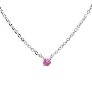 Collier en argent rhodi chane avec pendentif pierre vritable Tourmaline rose 3mm 38+5cm - Vue 1