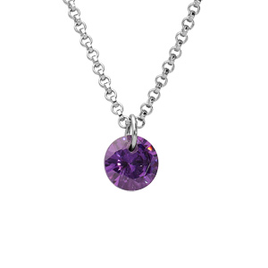 Collier en argent rhodi chane avec pendentif pierre violette longueur 40+4cm - Vue 1