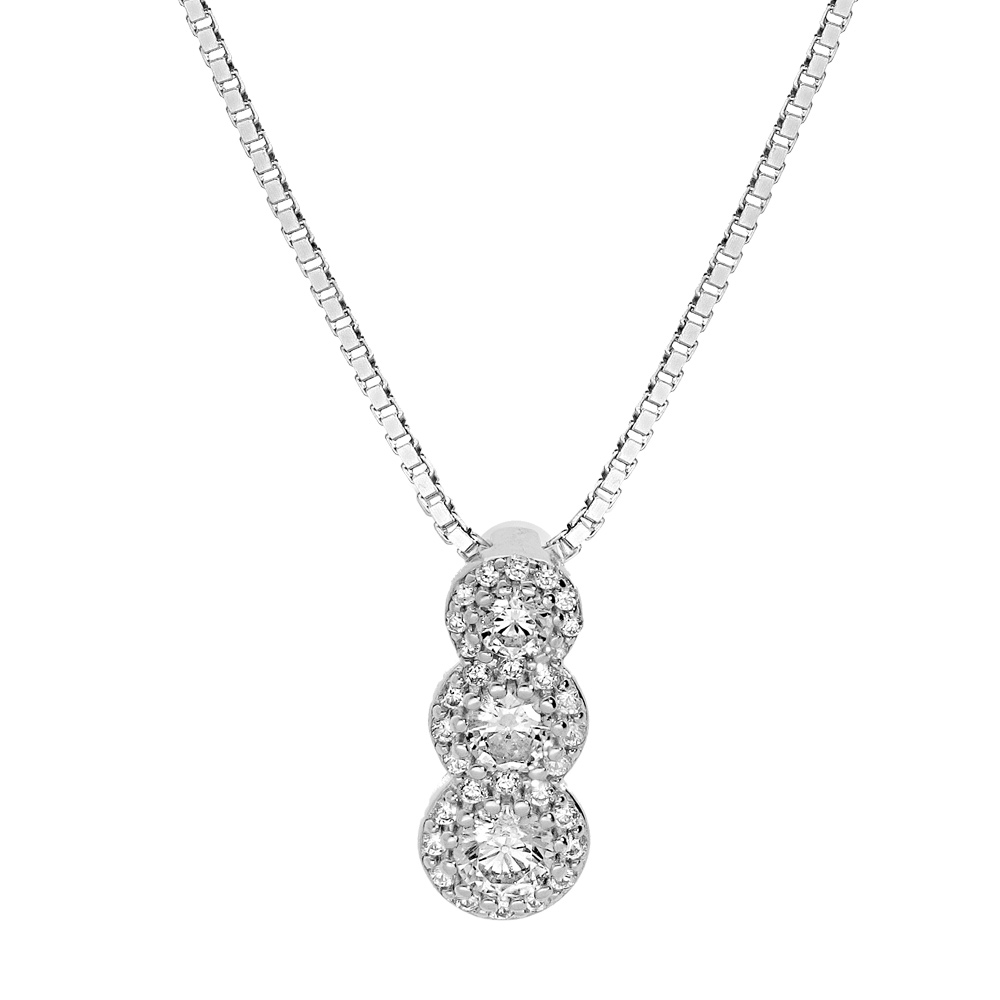 Collier en argent rhodi� cha�ne avec pendentif pierres blanches en chute et contour oxydes blancs sertis 42+3cm - Vue 1