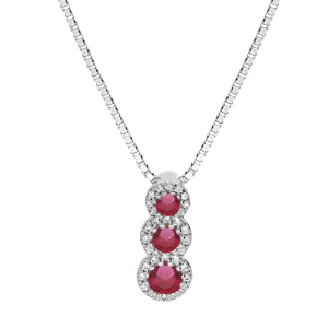 Collier en argent rhodi chane avec pendentif pierres rouges en chute et contour oxydes blancs sertis 42+3cm - Vue 1