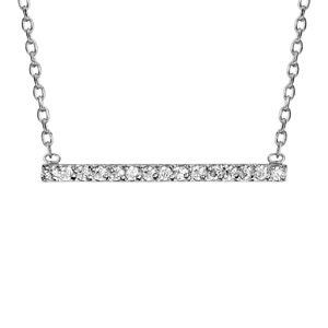 Collier en argent rhodi chane avec pendentif rail d\'oxydes blanc sertis - longueur 39cm + 3cm de rallonge - Vue 1