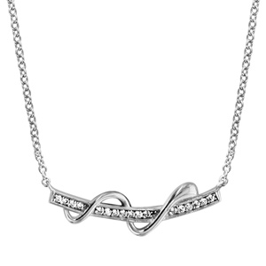 Collier en argent rhodi chane avec pendentif rail d\'oxydes blancs sertis et brin lisse enroul autour - longueur 40cm + 4cm de rallonge - Vue 1