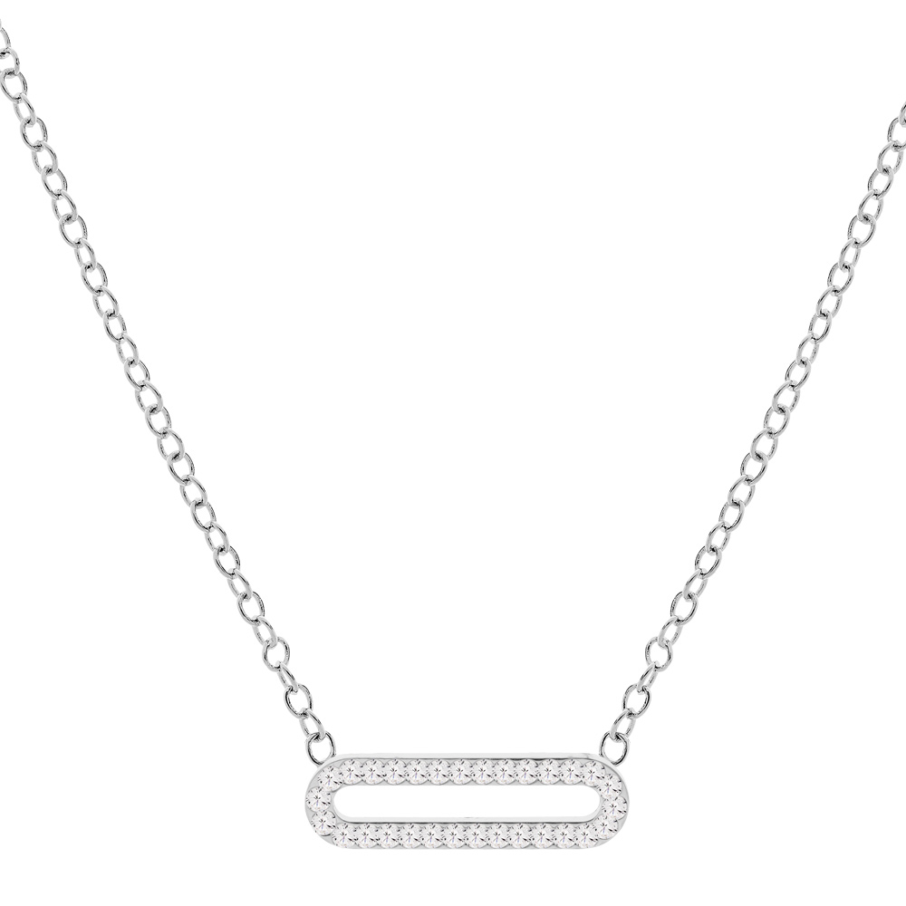 Collier en argent rhodi� cha�ne avec pendentif rectangulaire arrondi pav� d\'oxydes blancs sertis 40+5cm - Vue 1