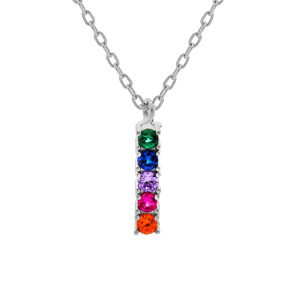 Collier en argent rhodi chane avec pendentif rectangulaire empierr multi couleurs rglable 40+4cm - Vue 1