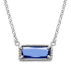 Collier en argent rhodi chane avec pendentif rectangulaire verre bleu 38+5cm - Vue 1