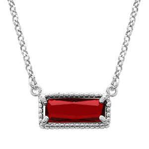 Collier en argent rhodi chane avec pendentif rectangulaire verre rouge 38+5cm - Vue 1