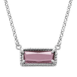 Collier en argent rhodi chane avec pendentif rectangulaire verre violet 38+5cm - Vue 1