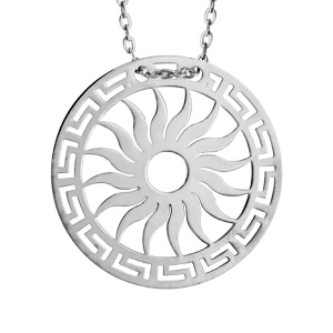 Collier en argent rhodié chaîne avec pendentif rond avec motif soleil découpé - longueur 40cm + 5cm de rallonge - Vue 1