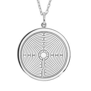 Collier en argent rhodi chane avec pendentif rond motif labyrinthe 40+5cm - Vue 1