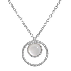 Collier en argent rhodi chane avec pendentif rond Nacre vritable vritable 40+5cm - Vue 1