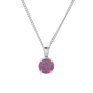 Collier en argent rhodi chane avec pendentif rond Opale violet de synthse 5m serti 4 griffes 42+3cm - Vue 1