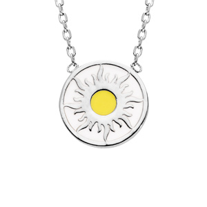 Collier en argent rhodi chane avec pendentif rond soleil et coeur jaune 42cm - Vue 1