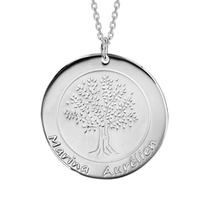 Collier en argent rhodié chaîne avec pendentif rond vierge prénom à graver longueur 40+5cm - Vue 1
