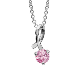 Collier en argent rhodi chane avec pendentif ruban nou avec 1 oxyde rond rose serti  l\'extrmit - longueur 40cm + 4cm de rallonge - Vue 1