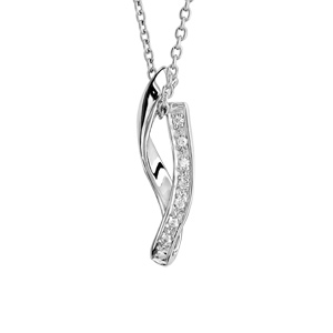 Collier en argent rhodi chane avec pendentif ruban vrill avec 1 moiti lisse et l\'autre orne d\'oxydes blancs sertis - longueur 42cm + 3cm de rallonge - Vue 1