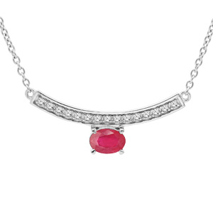 Collier en argent rhodi chane avec pendentif Rubis vritable et barre de Topazes blanches 42+3cm - Vue 1