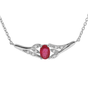 Collier en argent rhodi chane avec pendentif Rubis vritable et Topazes blanches 42+3cm - Vue 1