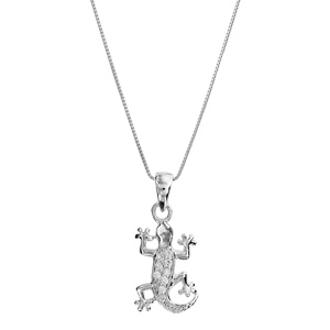 Collier en argent rhodi chane avec pendentif salamandre orne d\'oxydes blancs sertis - longueur 42cm + 3cm de rallonge - Vue 1