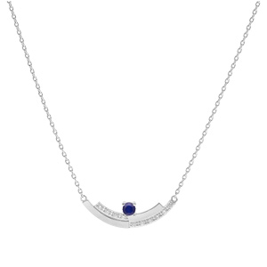 Collier en argent rhodi chane avec pendentif Saphir vritable et rails d\'oxydes blancs 42+3cm - Vue 1