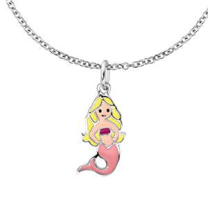Collier en argent rhodié chaîne avec pendentif siréne couleur pastel 36+2cm - Vue 1