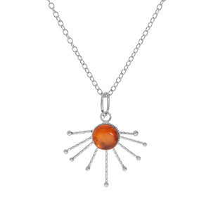 Collier en argent rhodi chane avec pendentif soleil et pierre Ambre vritable 42+3cm - Vue 1