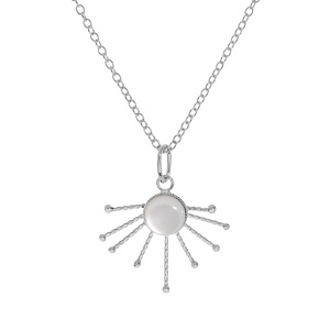 Collier en argent rhodi chane avec pendentif soleil et pierre Nacre vritable 42+3cm - Vue 1