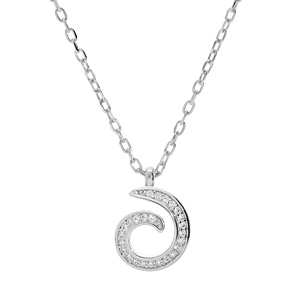 Collier en argent rhodi chane avec pendentif spirale pave d\'oxydes blancs sertis 40+5cm - Vue 1