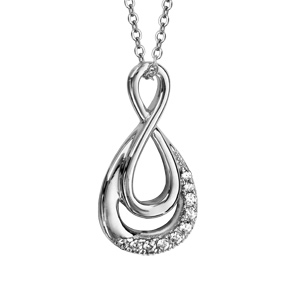 Collier en argent rhodi chane avec pendentif symbole infini avec la bas  l\'intrieur d\'1 goutte orne d\'oxydes blancs sertis - longueur 42cm + 3cm de rallonge - Vue 1