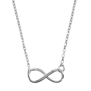 Collier en argent rhodi chane avec pendentif symbole infini en fil lisse - longueur 40cm + 5cm de rallonge - Vue 1