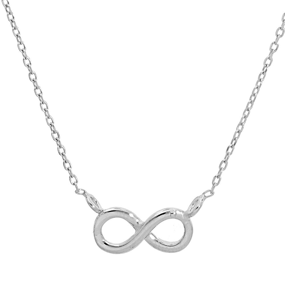 Collier en argent rhodi� cha�ne avec pendentif symbole infini - longueur 40cm + 3cm de rallonge - Vue 1