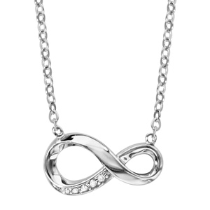 Collier en argent rhodi chane avec pendentif symbole infini stylis avec 1 partie orne d\'oxydes blancs - longueur 42cm + 3cm de rallonge - Vue 1