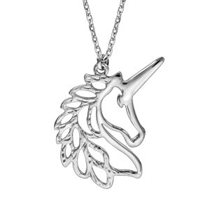 Collier en argent rhodi chane avec pendentif tte de licorne 42+3cm - Vue 1