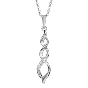 Collier en argent rhodi chane avec pendentif torsade lache orne d\'oxydes blancs sertis - longueur 42cm + 3cm de rallonge - Vue 1