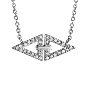Collier en argent rhodi chane avec pendentif 2 triangles orns d\'oxydes blancs sertis et relis par une barrette lisse - longueur 40cm + 4cm de rallonge - Vue 1
