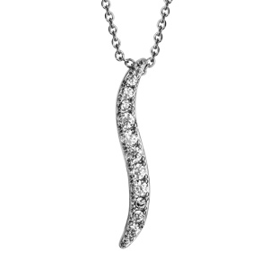 Collier en argent rhodi chane avec pendentif vague en oxydes blancs - longueur 40cm + 4cm de rallonge - Vue 1
